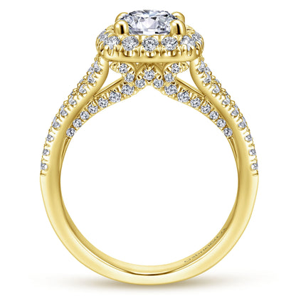 14K Yellow Gold Round Halo Diamond Engagement Ring