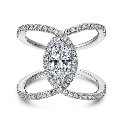 14K White Gold Marquise Halo Diamond Engagement Ring