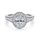 Vintage Inspired 14K White Gold Oval Halo Diamond Engagement Ring