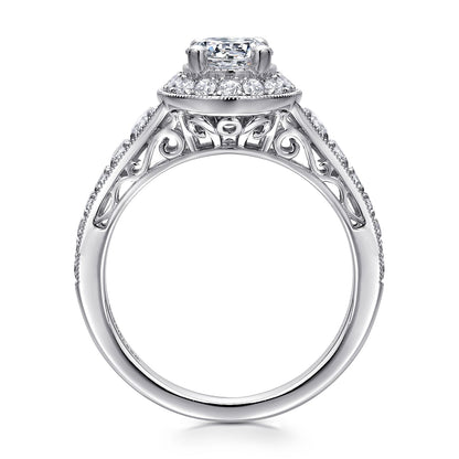 Vintage Inspired 14K White Gold Oval Halo Diamond Engagement Ring