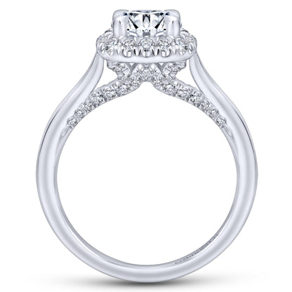14K White Gold Cushion Halo Round Diamond Engagement Ring