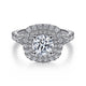 14K White Gold Cushion Double Halo Round Diamond Engagement Ring