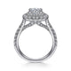 14K White Gold Cushion Double Halo Round Diamond Engagement Ring