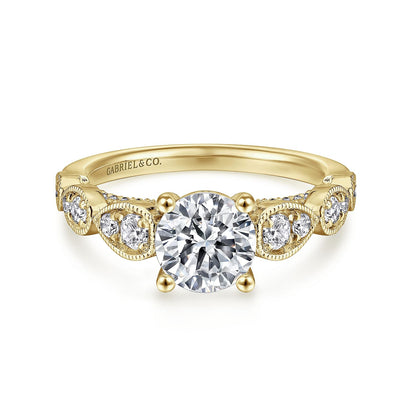 14K Yellow Gold Round Diamond Engagement Ring