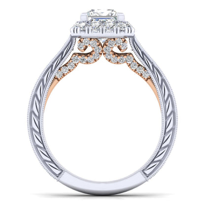 14K White-Rose Gold Princess Halo Diamond Engagement Ring