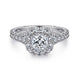 14K White-Rose Gold Cushion Halo Diamond Engagement Ring