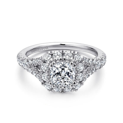 14K White-Rose Gold Cushion Halo Diamond Engagement Ring