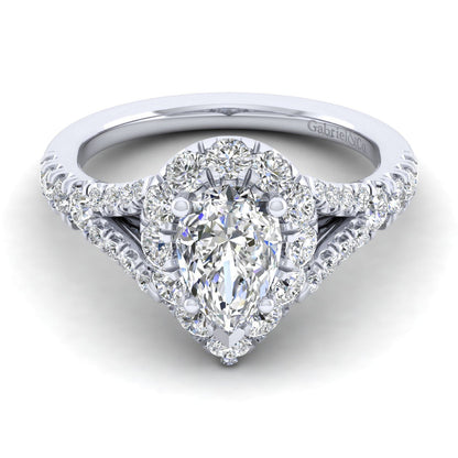 14K White Gold Pear Shape Halo Diamond Engagement Ring