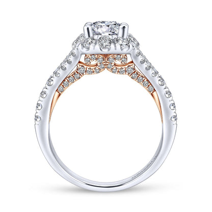 14K White-Rose Gold Round Halo Diamond Engagement Ring