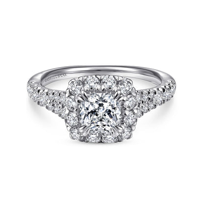 14K White-Rose Gold Cushion Halo Diamond Engagement Ring