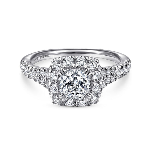 14K White-Rose Gold Cushion Halo Diamond Engagement Ring