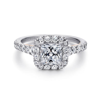 14K White-Rose Gold Princess Halo Diamond Engagement Ring