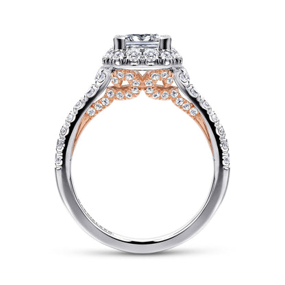 14K White-Rose Gold Princess Halo Diamond Engagement Ring