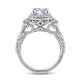 18K White Gold Cushion Three Stone Halo Round Diamond Engagement Ring