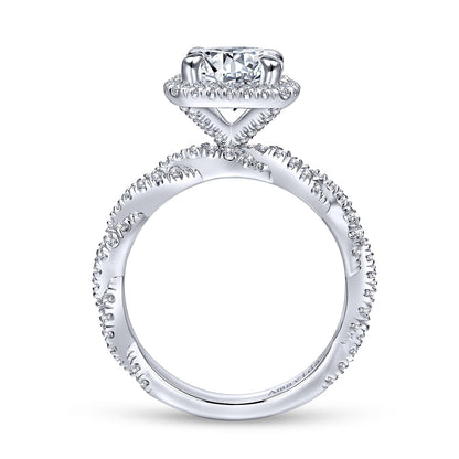 18K White Gold Round Halo Diamond Engagement Ring