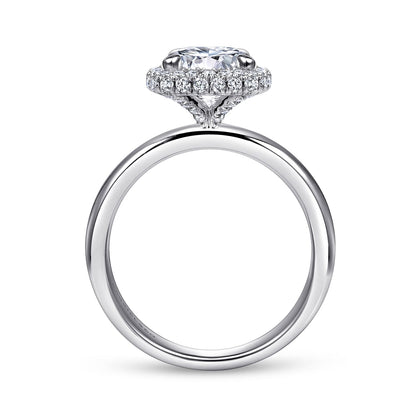 18K White Gold Cushion Halo Round Diamond Engagement Ring