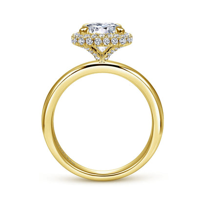 18K Yellow Gold Cushion Halo Round Diamond Engagement Ring