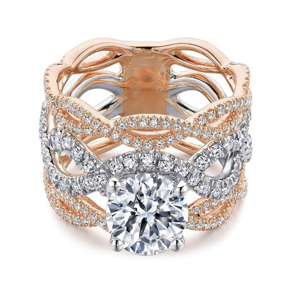 14K White-Rose Gold Round Twisted Diamond Engagement Ring