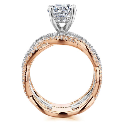 14K White-Rose Gold Round Twisted Diamond Engagement Ring