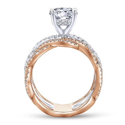 14K White-Rose Gold Round Twisted Diamond Engagement Ring