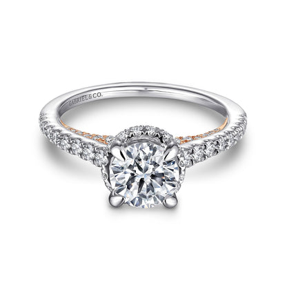 14K White-Rose Gold Hidden Halo Round Diamond Engagement Ring