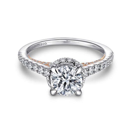 14K White-Rose Gold Hidden Halo Round Diamond Engagement Ring