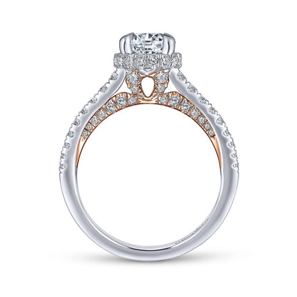 14K White-Rose Gold Hidden Halo Round Diamond Engagement Ring