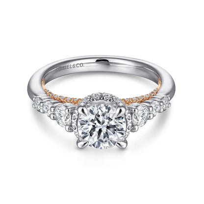 14K White-Rose Gold Hidden Halo Round Diamond Engagement Ring