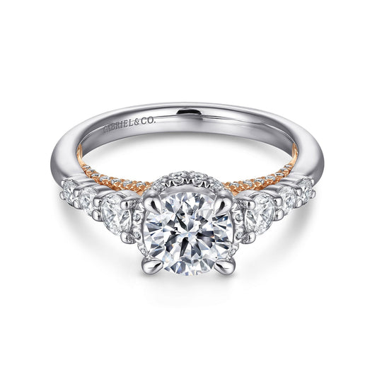14K White-Rose Gold Hidden Halo Round Diamond Engagement Ring