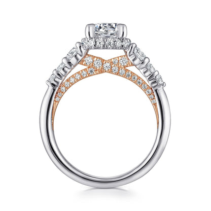 14K White-Rose Gold Hidden Halo Round Diamond Engagement Ring