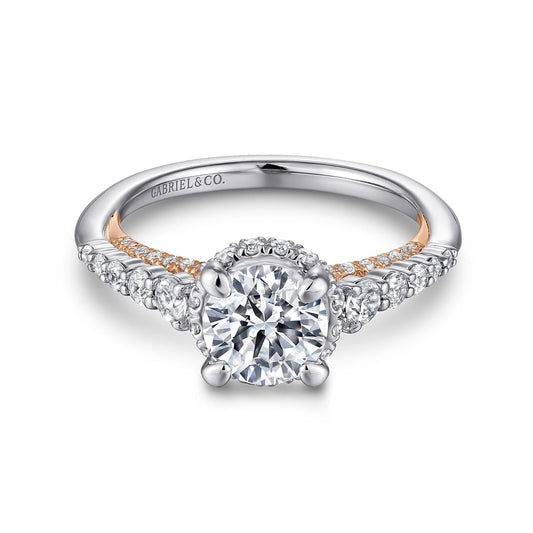 14K White-Rose Gold Hidden Halo Round Diamond Engagement Ring