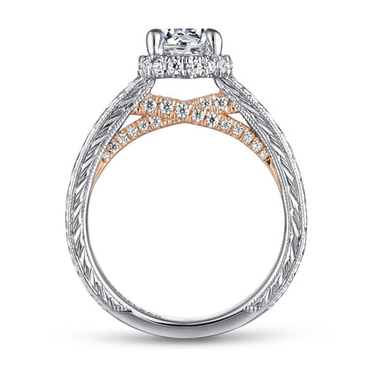 14K White-Rose Gold Hidden Halo Round Diamond Engagement Ring