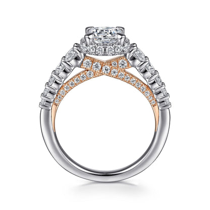 14K White-Rose Gold Hidden Halo Round Diamond Engagement Ring
