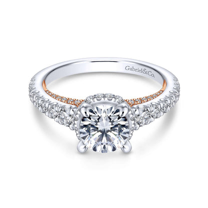 14K White-Rose Gold Hidden Halo Round Diamond Engagement Ring