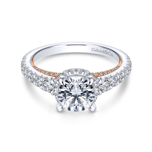 14K White-Rose Gold Hidden Halo Round Diamond Engagement Ring