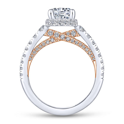 14K White-Rose Gold Hidden Halo Round Diamond Engagement Ring