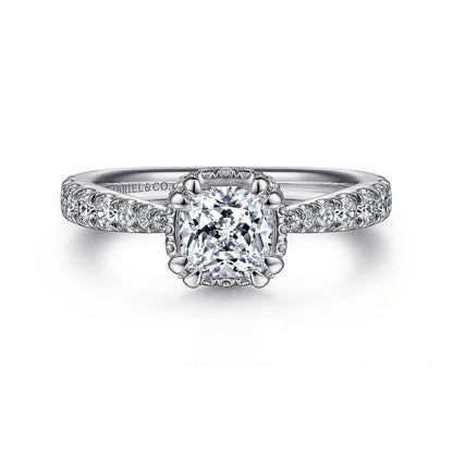 14K White Gold Hidden Halo Cushion Cut Diamond Engagement Ring