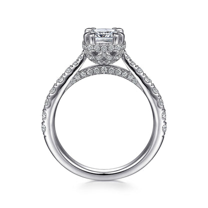 14K White Gold Hidden Halo Cushion Cut Diamond Engagement Ring