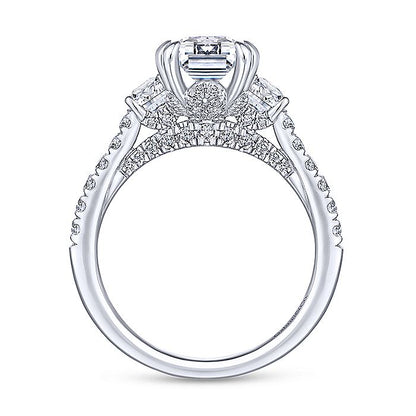 Gabriel & Co. ER14070E6W44JJ 14K White Gold Emerald Cut Three Stone Diamond Engagement Ring