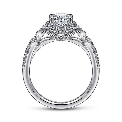 Gabriel & Co. ER14411O4W44JJ Unique 14K White Gold Vintage Inspired Oval Halo Diamond Engagement Ring