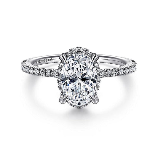 Gabriel & Co. ER14719O6W44JJ 14K White Gold Hidden Halo Oval Diamond Engagement Ring