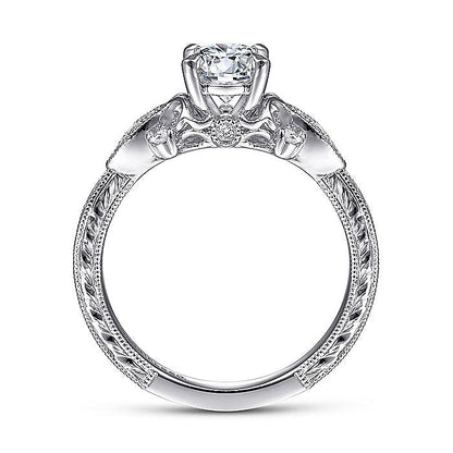Gabriel & Co. ER14768R3W44JJ Vintage Inspired 14K White Gold Round Diamond Engagement Ring
