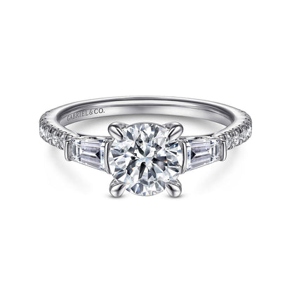 14K White Gold Round 3 Stone Diamond Channel Set Engagement Ring