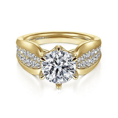 Gabriel & Co. ER14966R8Y44JJ 14K Yellow Gold Wide Band Round Diamond Engagement Ring