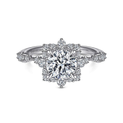 Gabriel & Co. ER15195R4W44JJ 14K White Gold Fancy Halo Round Diamond Engagement Ring
