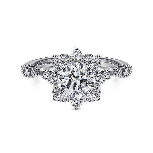 Gabriel & Co. ER15195R4W44JJ 14K White Gold Fancy Halo Round Diamond Engagement Ring