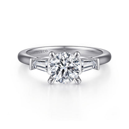 14K White Gold Round Three Stone Diamond Channel Set Engagement Ring