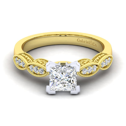 14K White-Yellow Gold Princess Cut Diamond Engagement Ring