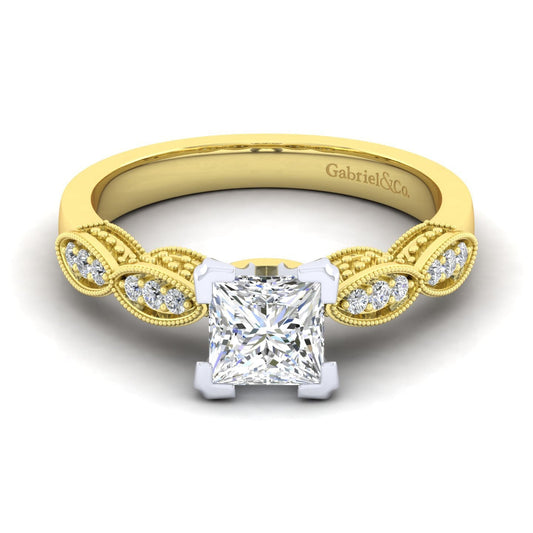 14K White-Yellow Gold Princess Cut Diamond Engagement Ring
