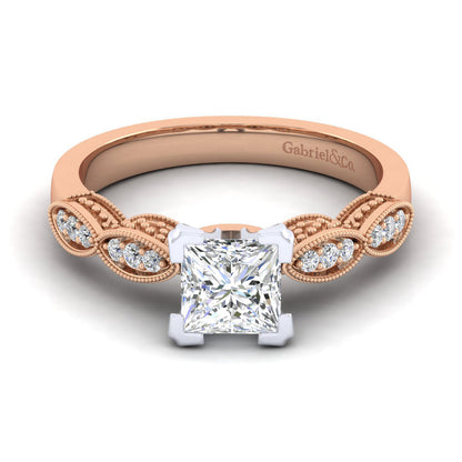 14K White-Rose Gold Princess Cut Diamond Engagement Ring